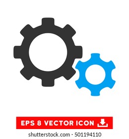 Gears EPS vector icon. Illustration style is flat iconic bicolor blue and gray symbol on white background.