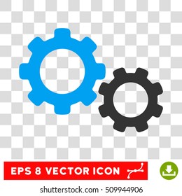 Gears EPS vector icon. Illustration style is flat iconic bicolor blue and gray symbol on white background.