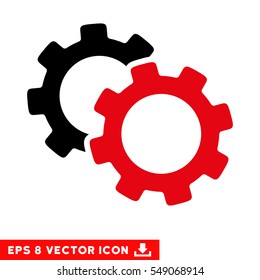 Gears EPS vector icon. Illustration style is flat iconic bicolor intensive red and black symbol on white background.
