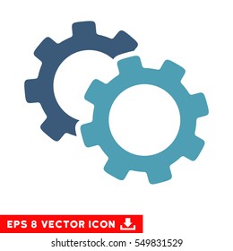 Gears EPS vector icon. Illustration style is flat iconic bicolor cyan and blue symbol on white background.