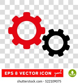 Gears EPS vector pictogram. Illustration style is flat iconic bicolor intensive red and black symbol on white background.