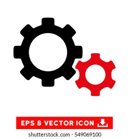 Gears EPS vector pictograph. Illustration style is flat iconic bicolor intensive red and black symbol on white background.