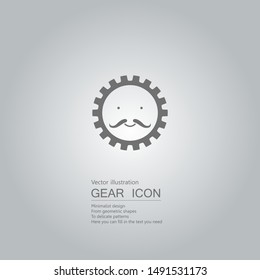 Gears and face. The background is a gray gradient.
