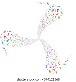 Gears fireworks swirl rotation. Vector illustration style is flat bright multicolored iconic symbols on a white background. Object whirlpool done from random design elements.