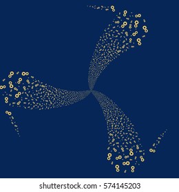 Gears fireworks swirl rotation. Vector illustration style is flat yellow iconic symbols on a blue background. Object whirlpool done from random symbols.