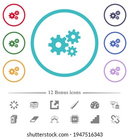 Iconos de color plano en contornos de forma circular. 12 íconos adicionales incluidos.