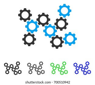 Gears flat vector illustration. Colored gears, gray, black, blue, green pictogram versions. Flat icon style for web design.