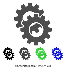 Gears flat vector pictogram. Colored gears, gray, black, blue, green icon versions. Flat icon style for graphic design.
