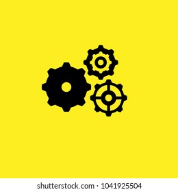 Gears, gear wheels, Settings icon vetor on yellow background. Black icon