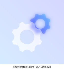gears glass morphism trendy style icon. gear wheels color vector icon with blur, transparent glass and purple gradient. for web and ui design, mobile apps and promo business polygraphy