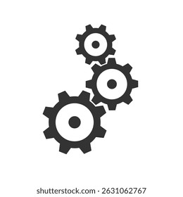 Gears graphic icon. Three gear sign isolated on white background. Vector illustration