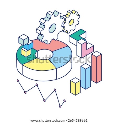 Gears and Graphs that Turn Learning｜Isometric Illustrations of STEAM Education Analysis.