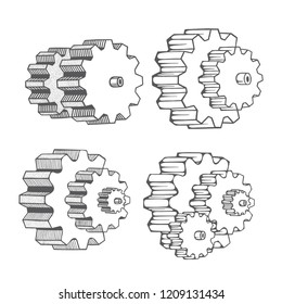 Gears. Gears hand drawn vector illustration.
Gears sketch drawing.