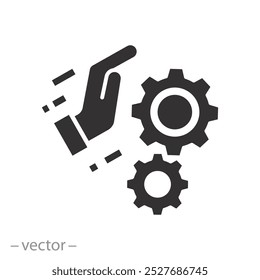 gears in hand, persistence in process icon, hard work, effective operation, cog mechanism, business integrate, flat vector illustration