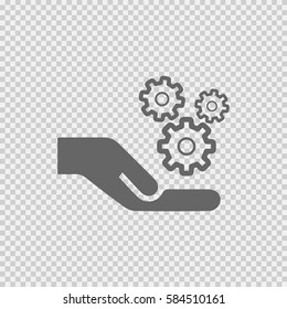 Gears in hand vector icon eps 10 on transparent background.