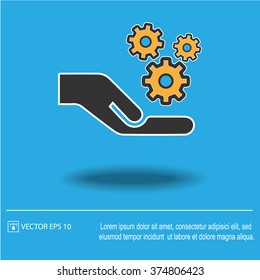 Gears hand vector icon. Gear in hand.