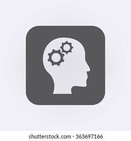 Gears In Head Icon . Vector illustration