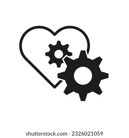 gears in heart icon. engineering passion. love mechanical technology. Vector illustration. stock image.