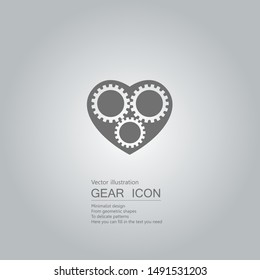 Gears and heart symbol. The background is a gray gradient.