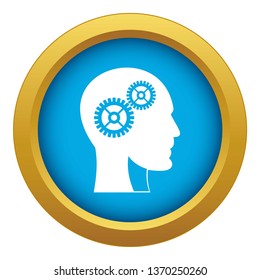 Gears in human head icon blue vector isolated on white background for any design