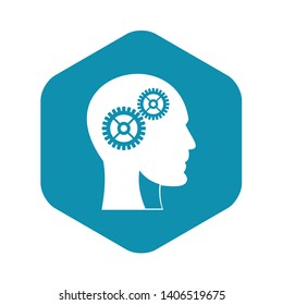 Gears in human head icon. Simple illustration of gears in human head vector icon for web