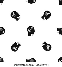 Gears in human head pattern repeat seamless in black color for any design. Vector geometric illustration