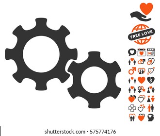 Gears icon with bonus marriage icon set. Vector illustration style is flat iconic elements for web design, app user interfaces.
