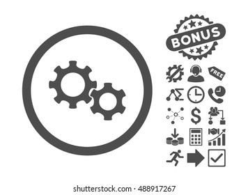 Gears icon with bonus pictogram. Vector illustration style is flat iconic symbols, gray color, white background.