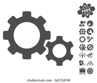 Gears icon with bonus settings clip art. Vector illustration style is flat iconic gray symbols on white background.