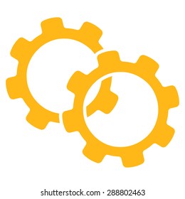 Gears icon from Business Bicolor Set. This flat vector symbol uses yellow color, rounded angles, and isolated on a white background.