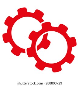 Gears icon from Business Bicolor Set. This flat vector symbol uses red color, rounded angles, and isolated on a white background.