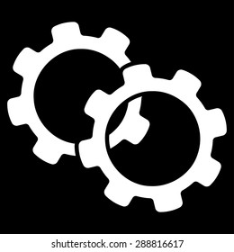 Gears icon from Business Bicolor Set. This flat vector symbol uses white color, rounded angles, and isolated on a black background.