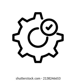 Gears icon with check mark. line icon style. suitable for done setting icon, completed. simple design editable. Design template vector