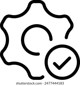 Gears icon with check mark Outlined Icon. Simple vector illustration editable stroke.