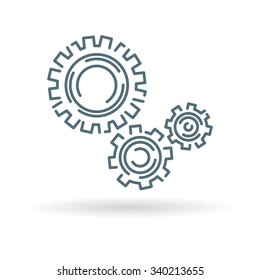 Gears icon. Cogs sign. Cogwheel symbol. Thin line icon on white background. Vector illustration.