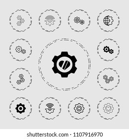 Gears icon. collection of 13 gears filled and outline icons such as heart in gear. editable gears icons for web and mobile.