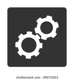 Gears icon from Commerce Buttons OverColor Set. Vector style is white and gray colors, flat square rounded button, white background.