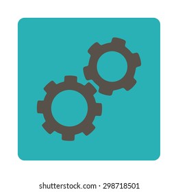 Gears icon from Commerce Buttons OverColor Set. Vector style is grey and cyan colors, flat square rounded button, white background.