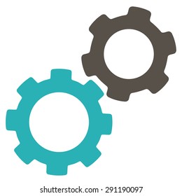 Gears icon from Commerce Set. Vector style: bicolor flat symbol, grey and cyan colors, rounded angles, white background.