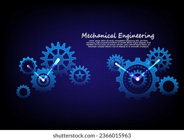 Gears icon dark blue tech background, cogwheel. Industry elements, motor or clock circle parts with cogs. Machinery cogwheel gears illustration. Flat vector icons motion symbols.