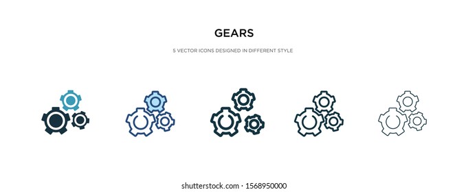 gears icon in different style vector illustration. two colored and black gears vector icons designed in filled, outline, line and stroke style can be used for web, mobile, ui