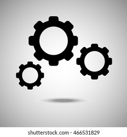 Gears icon. Flat style. Grey background. Vector illustration.