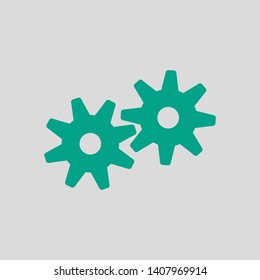 Gears Icon. Green on Gray Background. Vector Illustration.