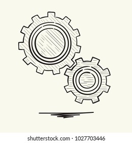 Gears icon. Hand drawn vector illustration.