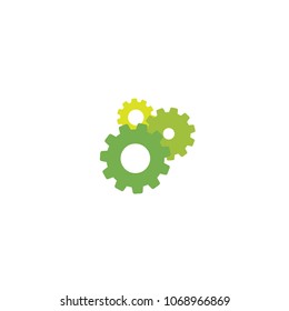 Gears icon isolated on white. Combination of three green pinions one behind other. Vector flat illustration for technology or innovation. Eco friendly style.  Settings button