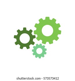 Gears icon isolated on white. Combination of pinions of different colors. Vector flat illustration for technology or innovation. 