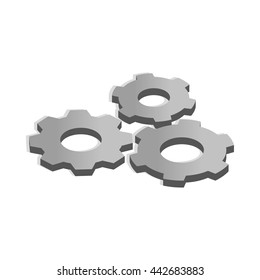 Gears icon in isometric 3d style on a white background