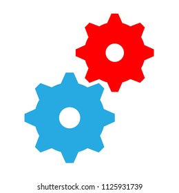 gears icon, job symbol design concept mechanism, gears red and blue vector settings icon - sign mechanism
