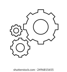 Gears icon line art. Settings icon. Progress or construction concept. Isolated black gear mechanism and cog wheels. Cogwheel icons UI vector.