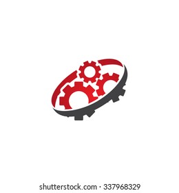 gears icon logo with circle swoosh